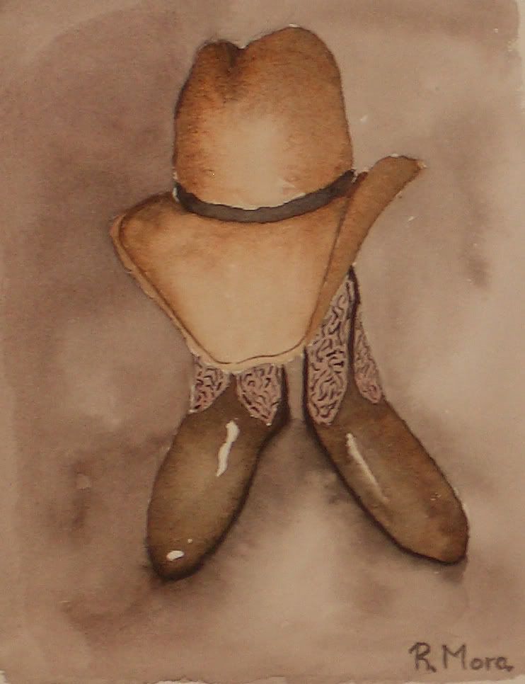 aquarelÂ·la,acuarela,watercolor,farwest,western,country,rmora,sombrero,botes