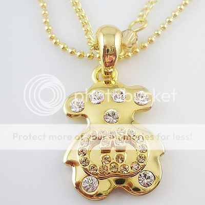 18K yellow gold plated two necklace bear pendant NE31  