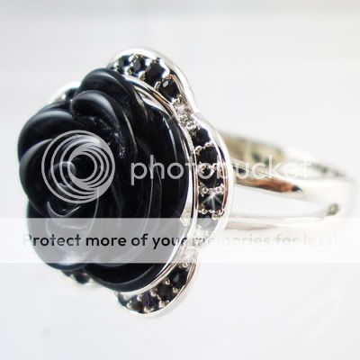 Black rose Silver 18K gold plated cocktail ring R112B  