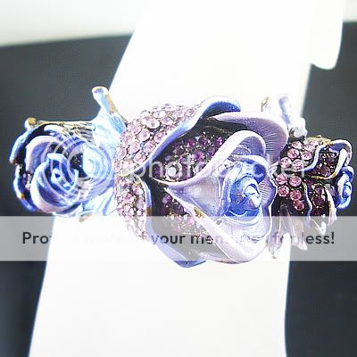 Vintage Purple rose silver cuff dainty bracelet BR45E  