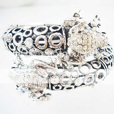 New Dainty two white frogs silver cuff bracelet BR70E  