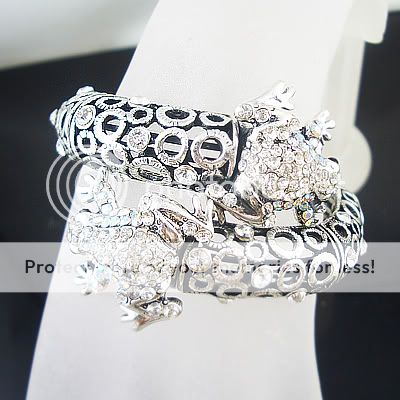 New Dainty two white frogs silver cuff bracelet BR70E  